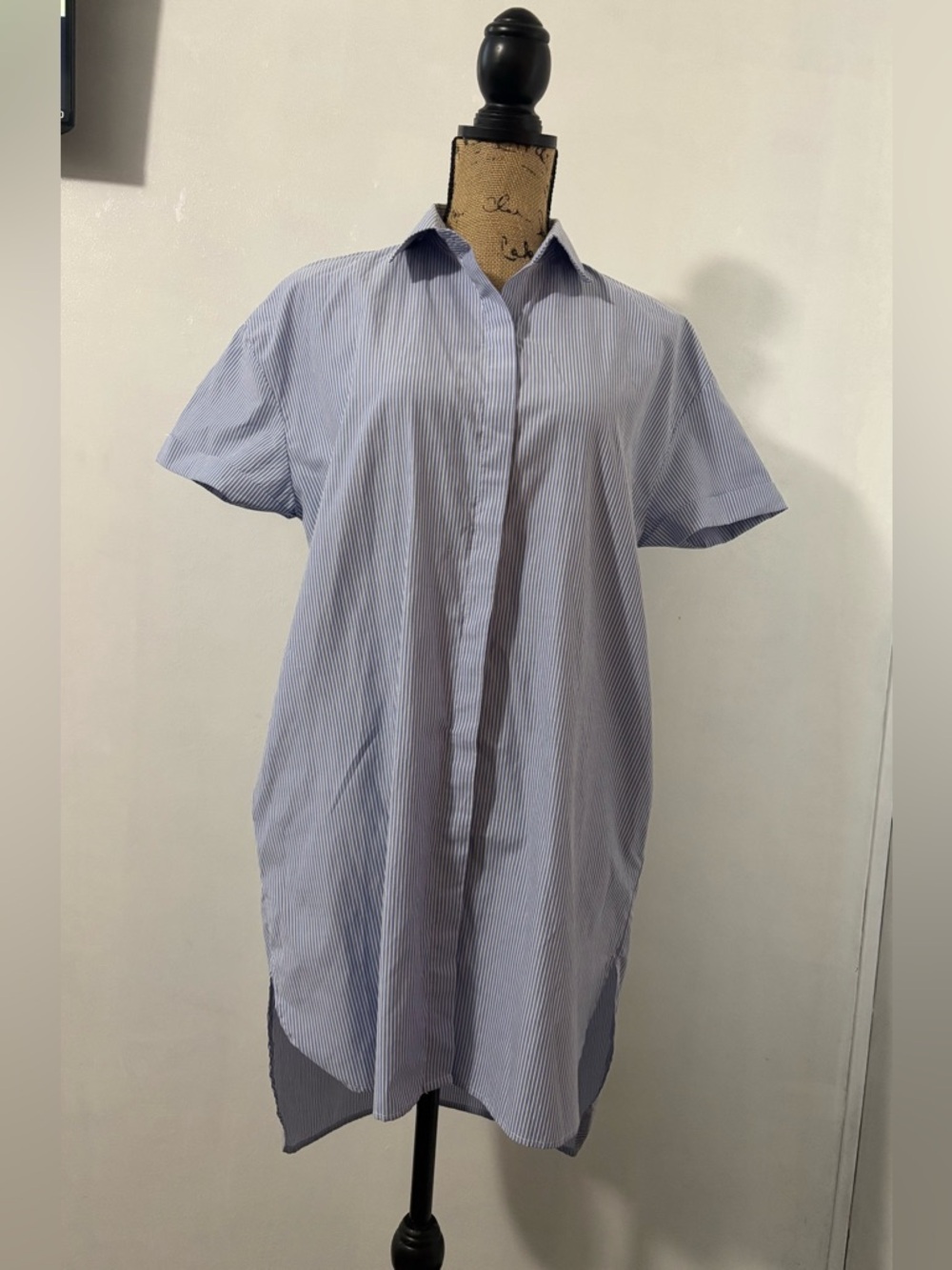ZARA Trafaluc Collection Blue And White Stripped Tunic Shirt Dress Size XS
